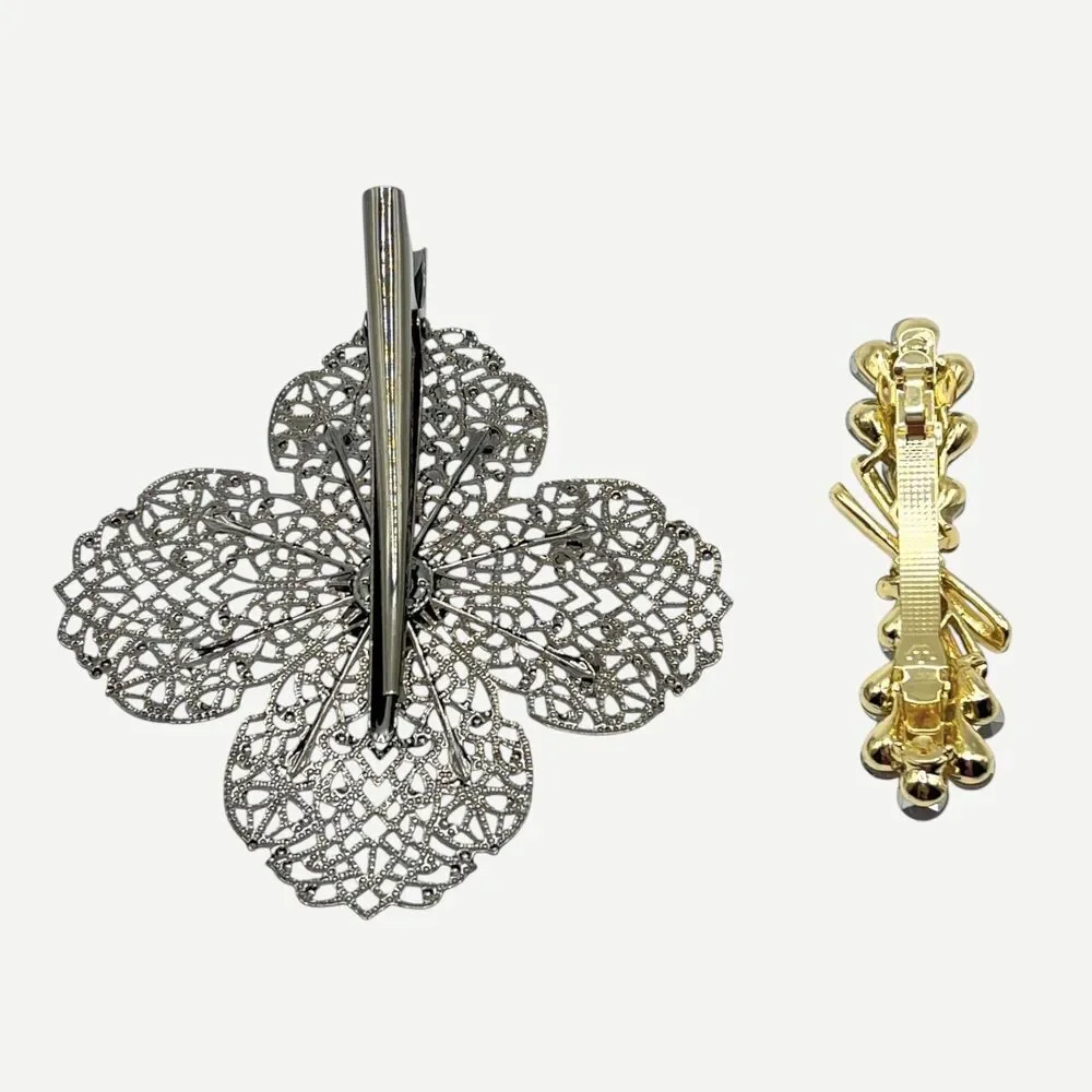 Vtg Retro Hair Barrettes Clip Claw Pin Rhinestone Dragonfly Snowflake Flower Lot